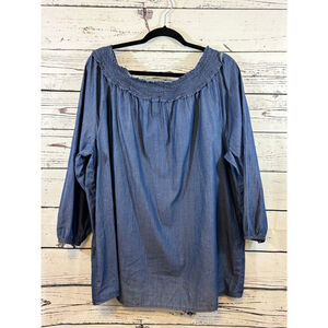 Women's Chico's Blue Chambray Smocked Neck Blouse Plus Size 2X